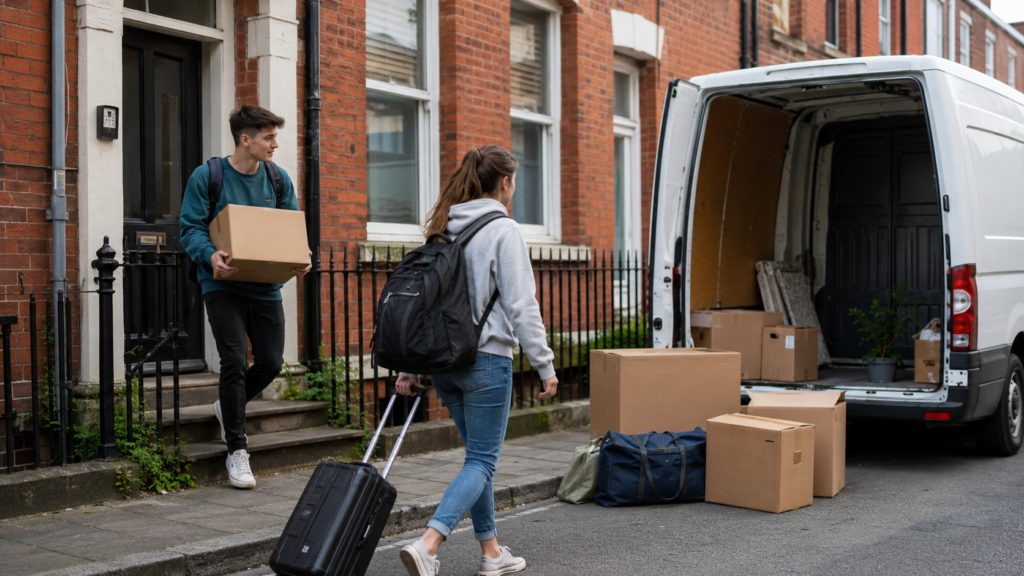 Student removals Manchester service helping students move boxes from a shared house