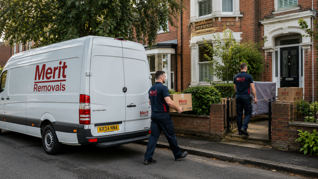 didsbury removals movers carrying boxes outside a Manchester brick home