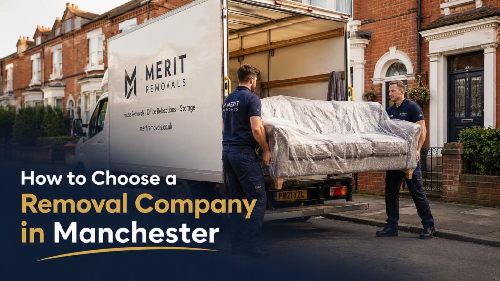 How to choose a removal company in Manchester – removal crew loading a van outside a terraced house