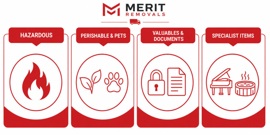 What items can't removal companies move - hazardous, perishable, valuables and specialist categories